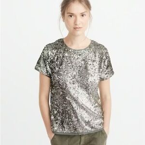Abercrombie & Fitch silver sequin blouse holiday party festive Medium‎